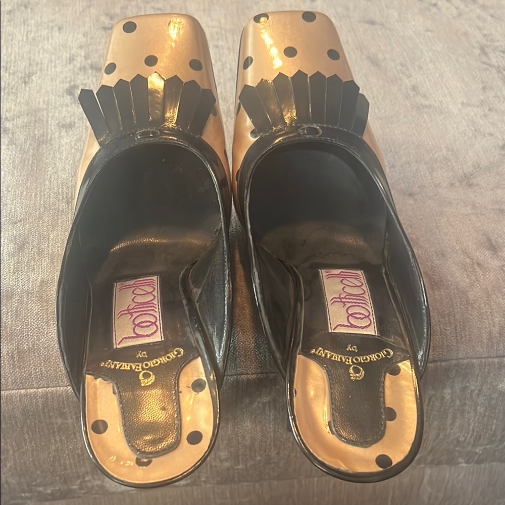 Botticelli  Gold and Black Mules with Fringe Detail - 35 vintage